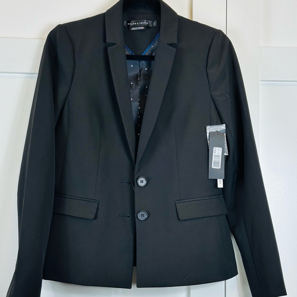 WILLOW and THREAD Blazer Jacket Jet Black Printed Lining NWT Sz 8